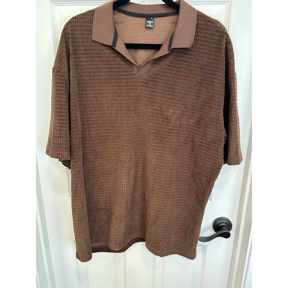 Manfinity Homme Waffle Knit Polo Shirt Mens XL Brown Preppy Normcore